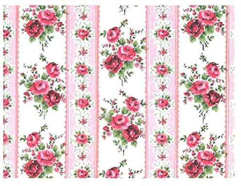 Melody Jane Dolls House Large Pink Roses Wallpaper Miniature Print 1:12 Scale