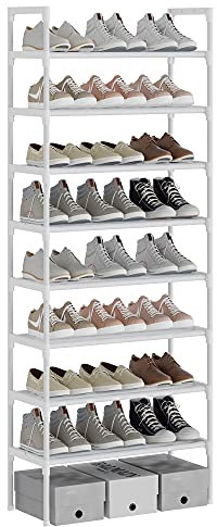 AcornFort® S-526 8 Ebenen Stöckiges Weiß Verstellbare Schuhablagen Schuhaufbewahrung Hohes Schuhregal Organizer Regal Halteständer für 24 Paar Schuhe, 56 x 30 x 140 cm, Extra Robuste Bauweise