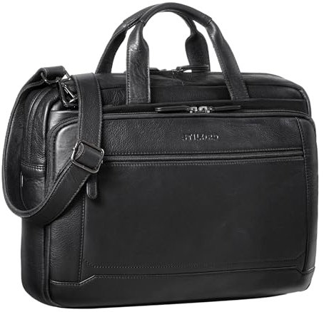 STILORD 'Antoine' Leder Arbeitstasche Groß Businesstasche Aktentasche Lehrertasche Umhängetasche für DIN A4 Laptopasche Trolley Aufsteckbar Echtes Leder, Farbe:schwarz