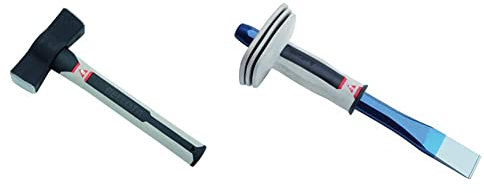Bellota 5308-A CF Maceta albañil, mango de fibra de carbono, 1000 gramos + 5825-16x300 CP Cincel, Cromo vanadio, Cuerpo Octogonal, 16x300 mm, con Protector, Standard, 16 x 300 mm