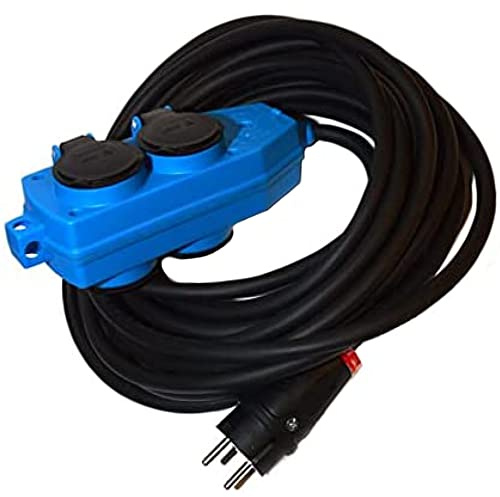 Hilark Cable Tech Verlängerungskabel - 3 Adern 2,5 mm2 - IP44 mit Schukostecker H05VV-F 3g2,5 mm2 (3x2,5) 230 V 4 Schuko steckdosen mit Schutzkappe Elektrokabel PVC (1m, blauem Schuko-Steckdosenblock)