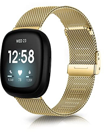 ToVioc Armband Kompatibel mit Fitbit Versa 2 /Fitbit Versa/Fitbit Versa Lite, Mesh Gewebte Edelstahl Metall, Weiblich Uhrenarmband Ersatzband für Fitbit Versa 2 /Versa/Versa Lite - Gold