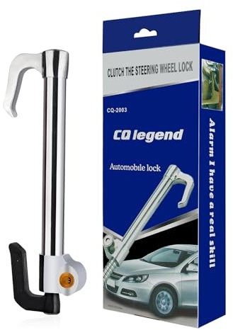 ROADGIVE Universal Steering Wheel Brake Lock Bar Anti-Theft Locking Retractable Steering Lock Car Clutch Pedal Lock Security Adjustable for Car Truck SUV Van Security with 2 Keys (Silver)