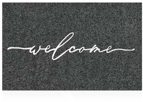 AAZZKANG Outdoor Doormat with Non Slip Rubber Backing Welcome Mats for Front Door Ultra Absorb Mud Easy Clean Entry Door mats for Indoor High Traffic Areas Grey