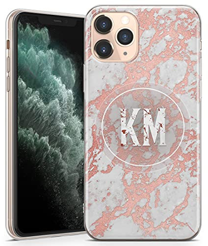 TULLUN Personalised Phone Case for iPhone SE 2020 / SE 2022 -Clear Soft Gel TPU Custom Cover Rose Gold Marmor ET Design Individual Style Text - Marble initials