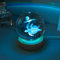 LIBOOI Lampe boule de cristal, motif tortue de mer, veilleuse moderne en cristal avec base en bois, LED, 7 couleurs, boule de 6 cm, 350 g, 1,5 W, 5 V, intérieur, chambre, salle de bain, salon