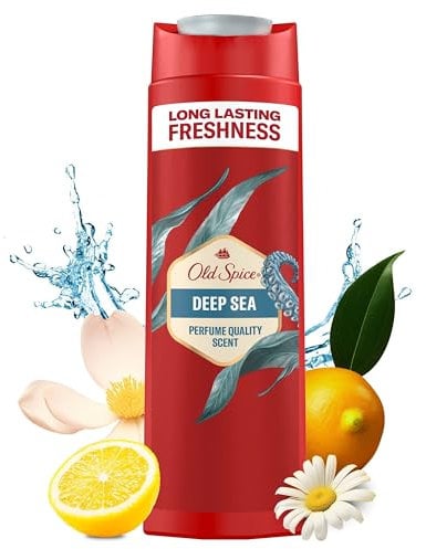 Old Spice Deep Sea 3-in-1 Mehrzweck-Shampoo für Haar, Gesicht und Körper 250 ml, langanhaltende Frische, Duft von Parfümqualität, Tiefenreinigung