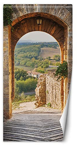 Feeby Türtapete selbstklebend Tor Italien Toskana 90x210 cm Türposter Türsticker Fototapete Wohnzimmer Schlafzimmer Kinderzimmer Büro Straßen Bäume Beige