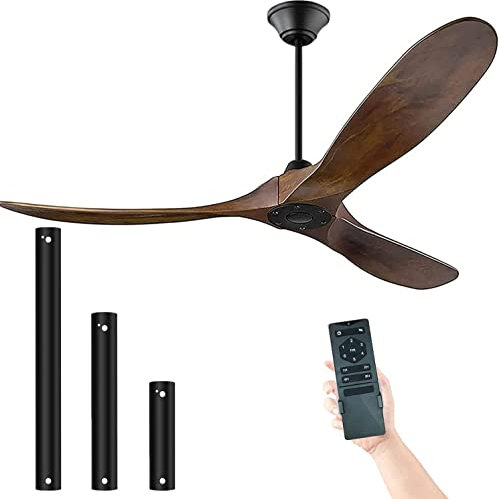 OUENGK Ceiling Fan without LIght, Modern Ceiling Fans with Remote Control, 3 Blade Wood Ceiling Fan for Bedroom LIving Room Kitchen Patios Porch (52 inch ceiling fan without light)