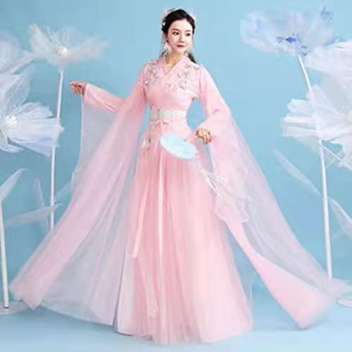 MOOCO MORNING Große Ärmel Mantel Neuheit Rosa Frauen Cosplay Fairy Immortal Hanfu New Flower New Stage Performance Kleidung Mesh Hanfu Kleid