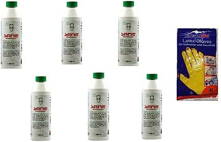 zbs24 Sanit Urinsteinlöser 500ml der Kräftige Reiniger höchste Reinigungskraft - gratis Latex Handschuhe (6 x 500ml)