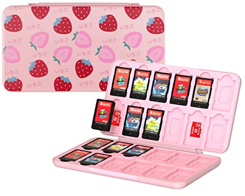 VGBUS 24-Slot Switch Game Case for Switch Game Cards and Micro SD Cards, Strawberry