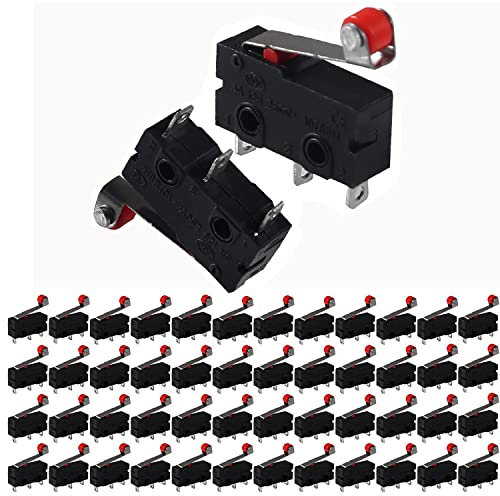 VISSQH 50PCS Micro Interrupteur de Fin de Course Interrupteur Levier de Rouleau AC 250V 5A SPDT 1NO 1NC Mini Momentanée Action Instantanée Commutateurs