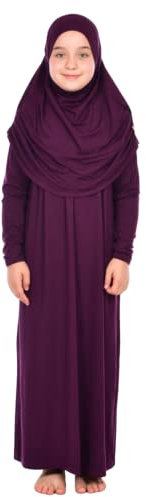 Prien Gebetskleidung Für Kinder, Mädchen Muslim Kleider, Lange Ärmel Abaya Mit Hijab, Islam Kleidung Frauen, Damen Muslimische Kleid Set, Gebetskleid Jilbab Khimar Ramadan (Purpur)