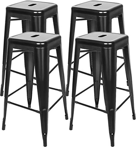 Baiyun Metall Barhocker 4er Set, Industrial Eisen Barhocker 76 cm, Stapelbar Barstuhl mit Fußstütze, Retro-Stil bar Hocker für Esszimmer Balkon Bistro Bar (4, Schwarz)