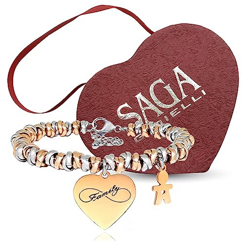 SAGA GIOIELLI® Damen-Armband Unendlichkeit Liebe Familie Stahl Anhänger Baby Geschenk Schwangerschaft, 18 centimeters, Legierter Stahl