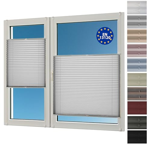 Deco4Me Plissee ohne Bohren (95 x 140 cm, Hellgrau Crash) - Blickdicht, lichtdurchlässig, Keine Verdunkelung - Jalousien zum Klemmen - Faltrollos für Fenster