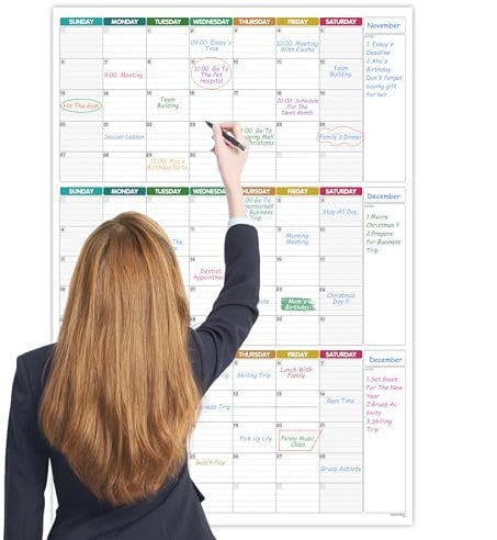 Grand calendrier mural non daté – Planificateur mural trois mois effaçable à sec réutilisable, affiche géante plastifiée, organisateur d'objectifs et de tâches pour votre maison, bureau, 101 cm x 73