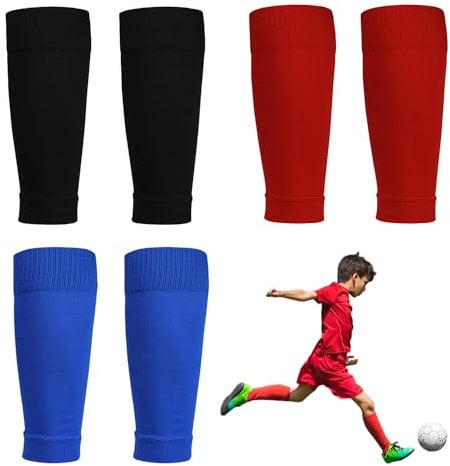 MAXQUU 3 Pares de Calcetines de Fútbol, 3 Silbatos y Calentadores de Piernas para Niños - Principiantes en Correr o Entrenar Fútbol