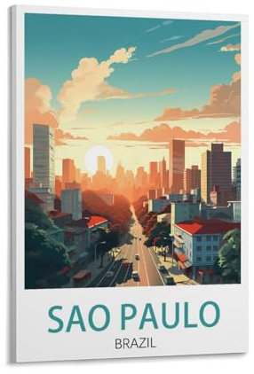 PuPLuM Sao Paulo Brasilien Vintage-Reiseposter, Querformat, 20 x 30 cm, Leinwand, Wandkunst, Poster für Wohnzimmer, Dekoration, Gemälde für Heimdekoration