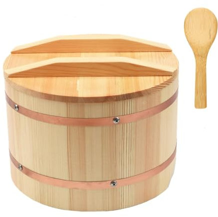 De Madera Arrocera Sushi Con Banda De Cobre, Japonés Hangiri Cubeta Para Mezclar Arroz Sushi Cubo De Arroz Contenedor Barril De Vapor Para Restaurante De Sushi Cocina, Large
