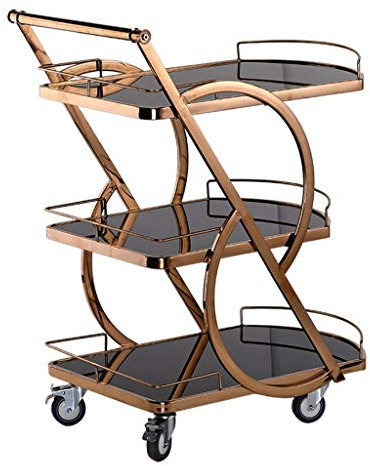 YOtat Modern Design 3 Tiers Catering Trolleys With Wheels Small Book Medical Kitchen Tea Trolleys Wine Rack Drinks Cabinet Universal Wheel Easy To Push And Pull (Rose Gold) (Rose Gold)