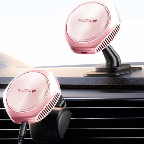 JOYMASS for MagSafe Car Mount Charger, 15W Fast Charging Magnetic Wireless Car Charger Phone Holder Mount Fits iPhone 15 Pro Max Plus 14 13 12 Mini MagSafe Case - Pink