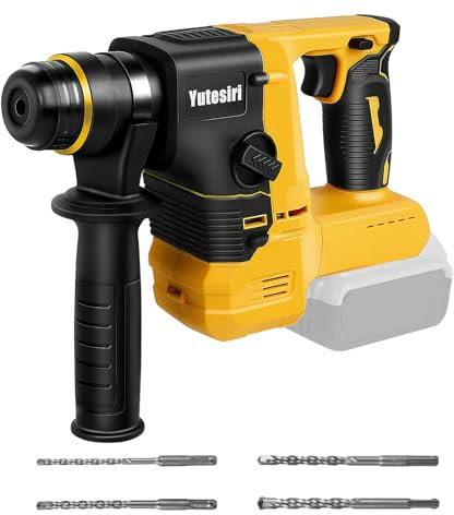Yutesiri Rotary Hammer Drill for Dewalt 20V MAX Battery, Brushless Cordless with Safety Clutch for Concrete/Masonry,1400 RPM,2 Application Modes with 360°Auxiliary Handle, Including 4 Drill Bits
