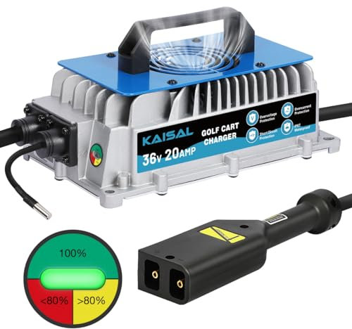 36 Volt Golf Cart Battery Charger for EZGO TXT, 20AMP 1250W EZ GO Golf Cart Charger IP67 Waterproof 36V 20A EZ GO Charger with EZGO TXT D-Plug, 4-6 hrs Full Charge, 16FT Cable, for Lead-Acid Battery