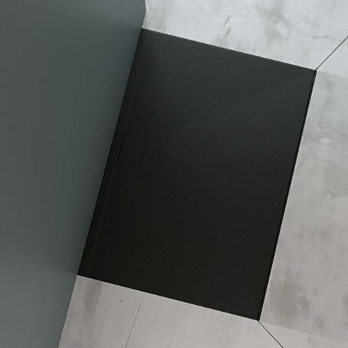 Mai & Mai Piatto Doccia 100x140 cm, Spessore 3cm, Piatto Doccia Rettangolare Ultrasottile in Resina Effetto Pietra, Antiscivolo Indistruttibile, per Box Doccia, Antracite Opaco, Geoma07