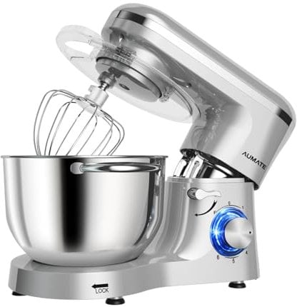 AUMATE Tilt-Head - Batidora de pie, mezclador de cocina, Impastatrice Professionale 6,2 Litri 1400W, Impastatrice Pizza con Uncino Impastatore (Argento, 6.2 L)