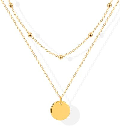 Mesovor Kette mit Gold Münzen für Damen, Halskette mit 18 Karat vergoldetem Gold, 15 mm Scheiben Anhänger Goldkette Silberkette für Frauen, Schmuck Geschenke (Gold)