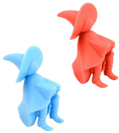 Granvoo Silicone Witch Lid Lifter, Spill Proof Lid Holder, Funny Kitchen Spoon Rest, Red/Blue