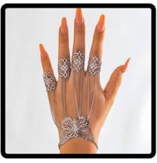 Wedity Gothic Schmetterling Finger Armbänder Finger Linked Armband Punk Finger Handgelenk Ketten Ringe Halloween Körper Zubehör Schmuck für Frauen (Silber C)