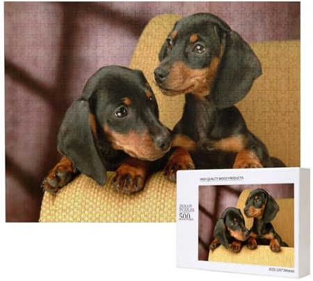 Dackelwelpen, Haustiere, Hunde, Kleiner Dackel, Puzzle 500 Teile, Holzpuzzle, Spielzeug, Familienspiel, Wanddekoration für Erwachsene und Teenager
