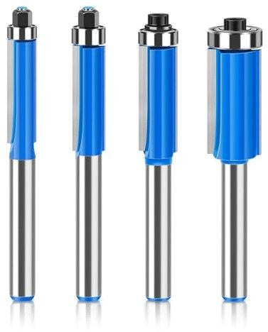 1pcs/4pcs Top Bearing Flush Trim Router Bit, 6mm 1/4 Inch Shank Double-edge Straight Woodworking Milling Cutter Carbide Wood Router Bits(4Pcs 6mm Shank)