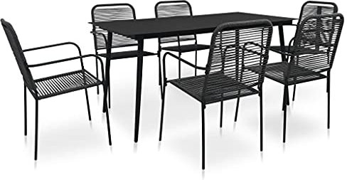 Gartenmöbel-Set, 7-teilig, Baumwollseil und Stahl, Schwarz