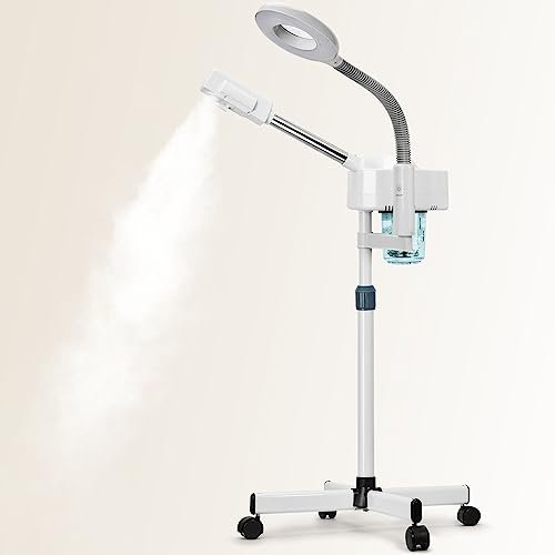 Vaporizzatore facciale 2 in 1, vapore facciale professionale con lampada d'ingrandimento 5X, vapore facciale per estetista, vapore facciale all'ozono per casa, salone di bellezza spa