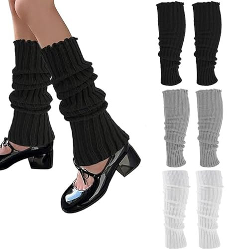 PSFXBM 3 Pairs Leg Warmers - Ladies' 80s Black & White, Grey for Costume Play, Ballet, Yoga, Sport & More