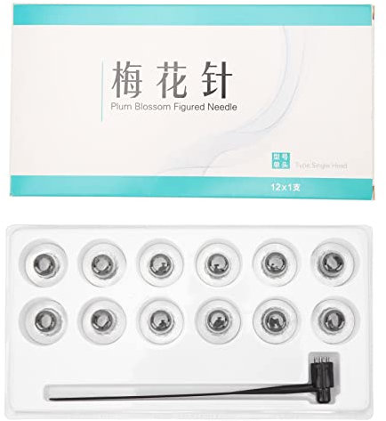 Risegun Seven Star Needle Hammer, Edelstahl Pflaumenblüte Hammer mit 12 Ersatzköpfen, Sieben Stern Dermal Hammer Nadel Akupunkt Kopfmassage Schröpfwerkzeuge für oberflächliche Reaktionen