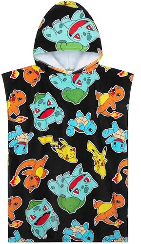 Pokemon Badeponcho Kinder Handtuch mit Kapuze Kuschelig und Saugstark Pikachu Strandtuch Baumwolle Poncho Badetuch Jungen und Mädchen (Mehrfarbig, 6-9 Jahre)