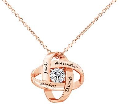 Kiddo Sky Collier Éternel Personnalisé pour Elle, Gravé Jusqu'à 4 Noms, Collier Nœud D'amour en Argent Sterling 925 avec Oxyde de Zirconium, Cadeau de Fête des Mères pour Maman (Or rose)