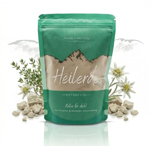 100% Natürliche Heilerde 400g – Grüne Tonerde aus den Alpen – Für innere & äußere Anwendung – Maske gegen Pickel & Akne – Wohlfühlkur – Mineralerde Vegan & Rein