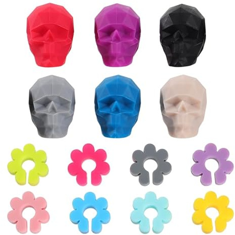 VICASKY Glasmarkierer Glas Markierung Trinkgläser Glasmarker Silikon Bierkrug GläSer Markieren Edel Markierer Bunte Blumen- Und Schädel Anhänger Weingläser Perfekte Getränkemarker Partys