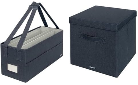 Leitz Set Aufbewahrungsbox mit Deckel aus Stoff Groß + Desk Sharing Arbeitstasche für mobiles Arbeiten, 2er-Set Organisationsboxen, Für Büro, Haushalt, Küche & Schule, Grau, 61450089 + 64440089