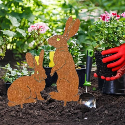 2pcs Osterhasen Gartenstecker Rost Osterhasen Figuren Gartenstecker, Kaninchen Gartendeko Rost Osterdeko Für Draußen Ostern Deko HasensGartenstecker RostOsterhasenDeko Aus Eisen Mit Rostpatina
