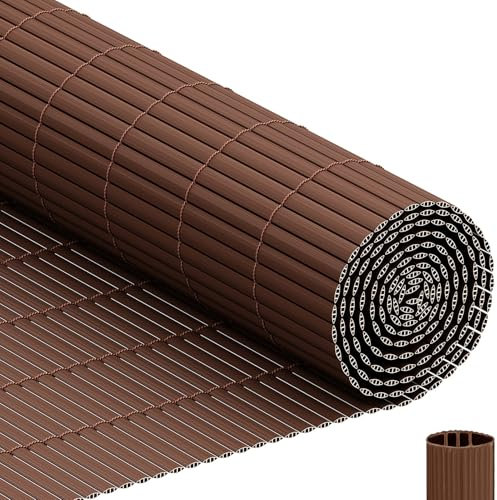 INMOZATA PVC Sichtschutzmatte 90x500cm mit Dreifach Verstärkung Innen, Balkon Sichtschutz Garten Zaun Sichtschutz mit Kabelbindern,Windschutz Wasserdicht ohne Bohren für Balkon Garten Terrasse-Braun