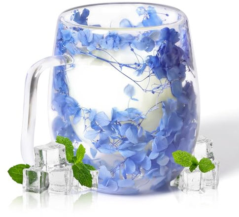 RUIOMII 370ml Double Wall Glass Dried Flower Mug, Cute Coffee Mugs with Handle, Insulated Coffee Cup Birthday Gifts for Mum Girlfriend Teacher