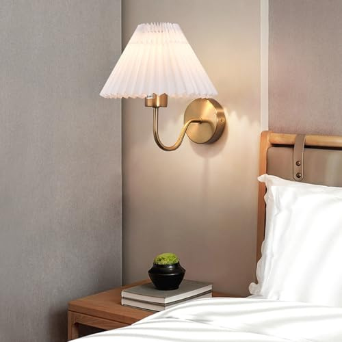 TZSMUM E27 Wandlampe Innen Vintage Wandleuchte mit Weiß Stoff Lampenschirm Wandbeleuchtung Retro Dekorative Wandleuchten Eisen für Schlafzimmer Wohnzimmer Treppenhaus (Kupfer)