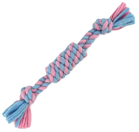 HugglePets Skye & Murphy Fleece Rope Knotted Log Dog Toy | Pastel Blue & Pink | Handcrafted Super Soft Tugger | Perfect for Pups | Gentle on Teeth for Cleaning | Massages Gums Whilst Chewing | 40cm